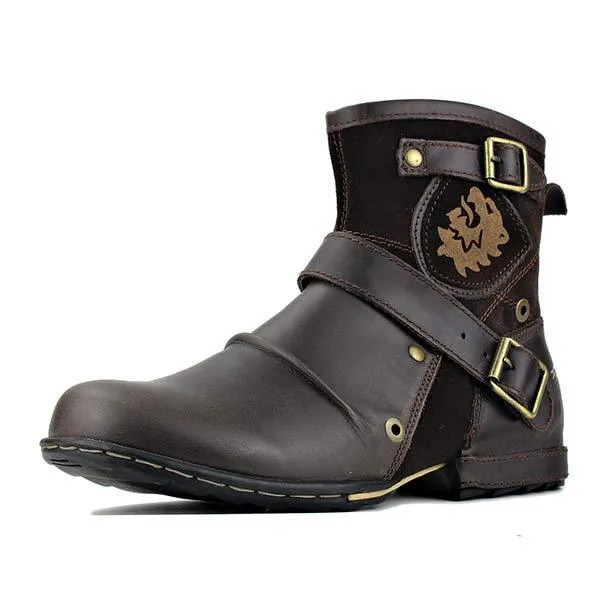 Bottes à Boucles en Cuir Brun Foncé