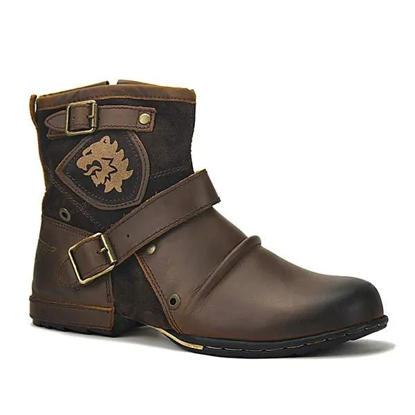 Bottes à Boucles en Cuir Brun Foncé