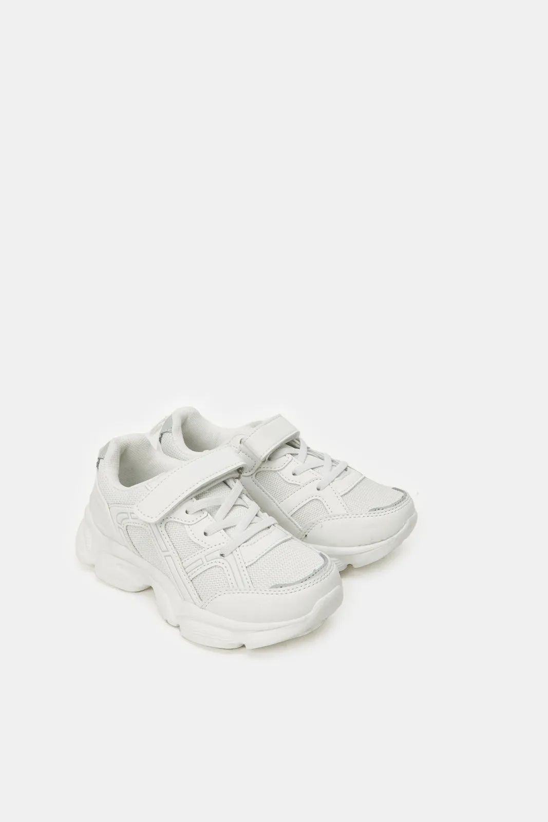 Boys White Material Block Chunky Sneakers