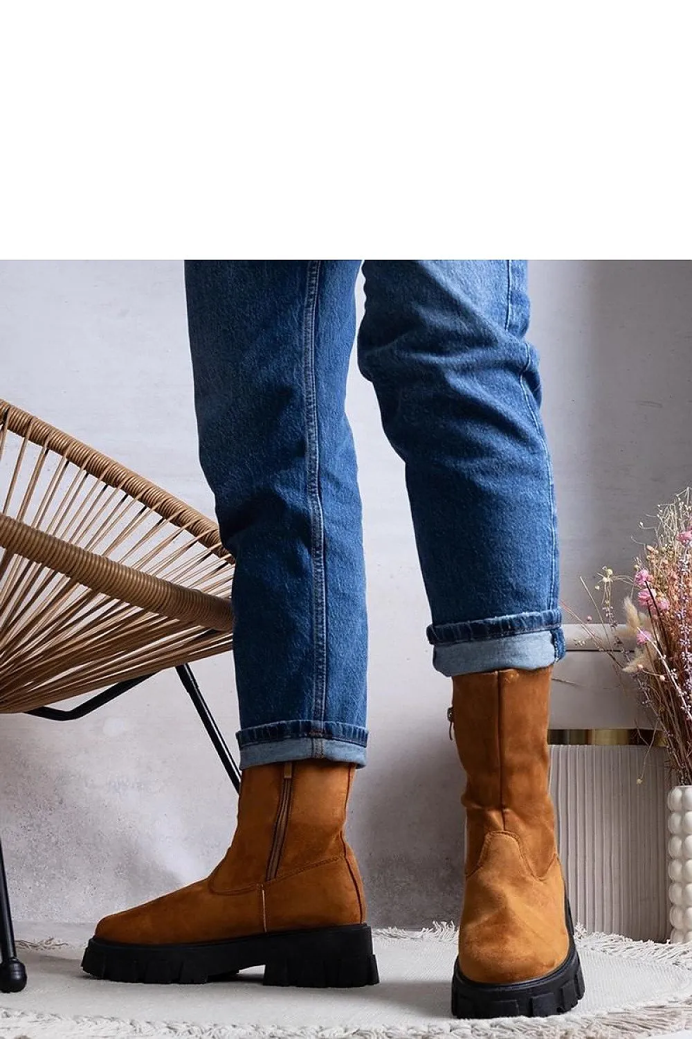 Brown platform ankle boots