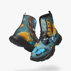 Butterfly & Roses Casual Leather Chunky Boots