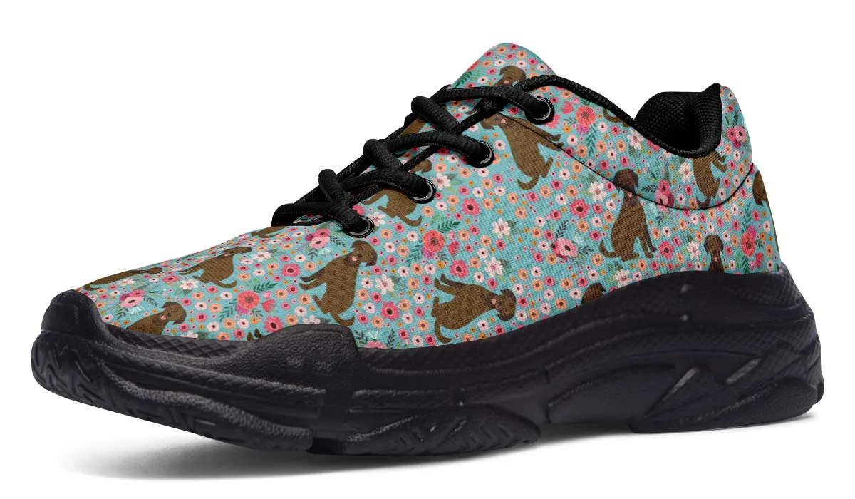 Chocolate Labrador Flower Chunky Sneakers