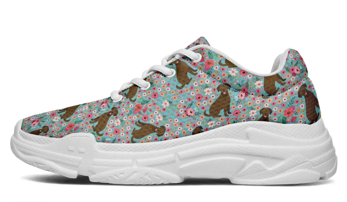 Chocolate Labrador Flower Chunky Sneakers