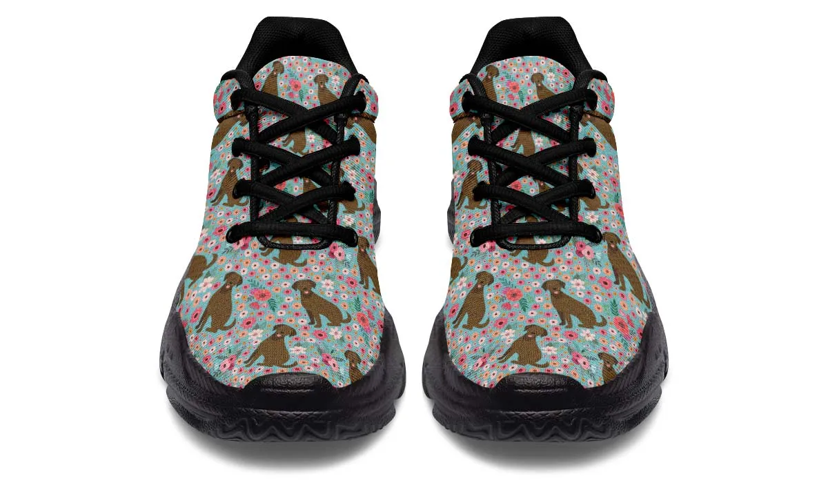 Chocolate Labrador Flower Chunky Sneakers