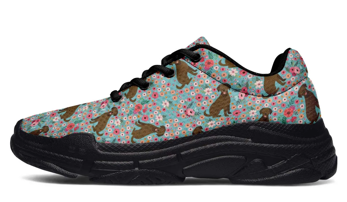 Chocolate Labrador Flower Chunky Sneakers