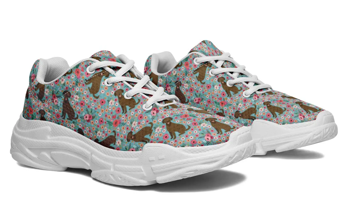 Chocolate Labrador Flower Chunky Sneakers