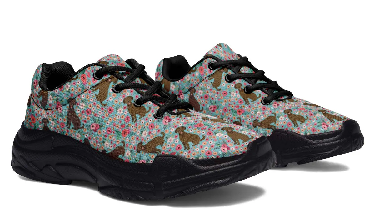 Chocolate Labrador Flower Chunky Sneakers