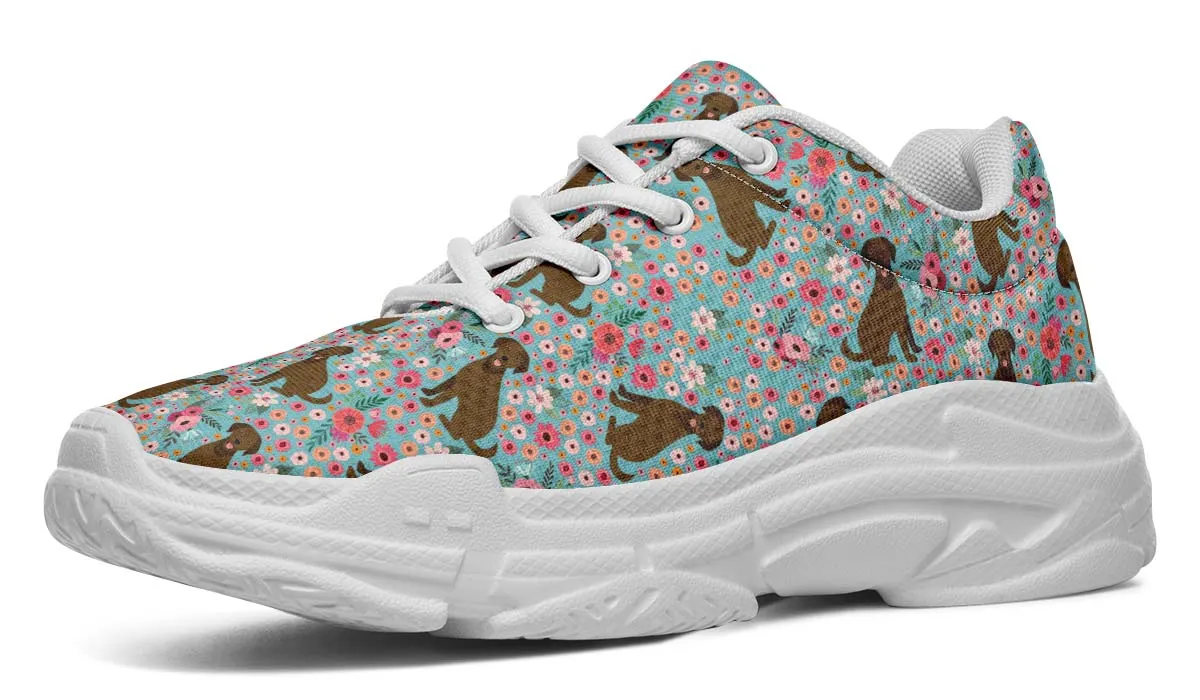 Chocolate Labrador Flower Chunky Sneakers