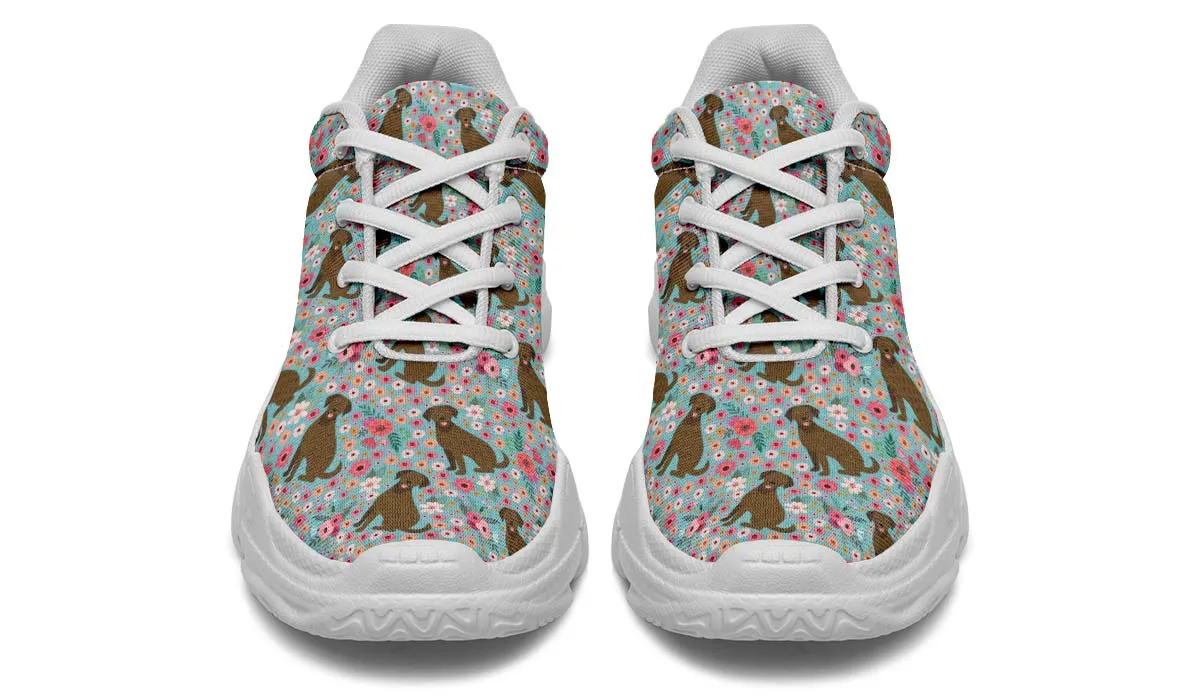 Chocolate Labrador Flower Chunky Sneakers