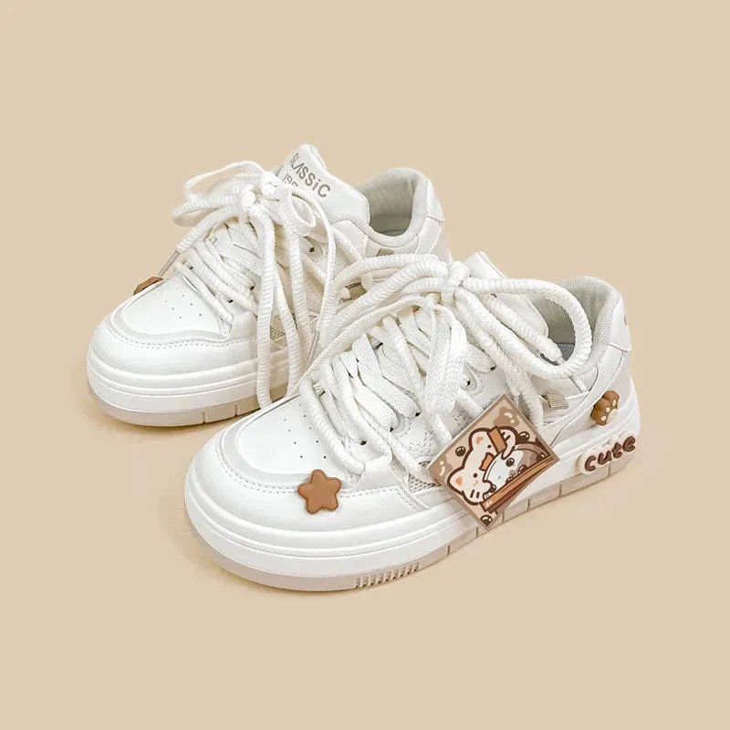 *CLEARANCE* Boba Lovin Kitty Chunky White Sneakers - Women's