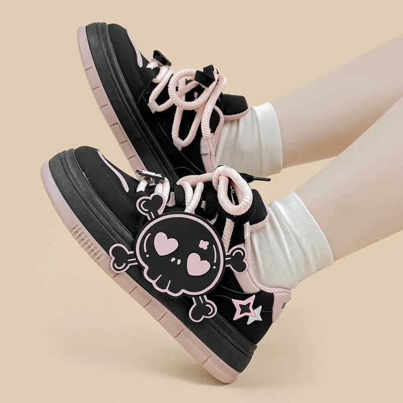 *CLEARANCE* Deadly Pink Skull Black Chunky Sneakers - Women's