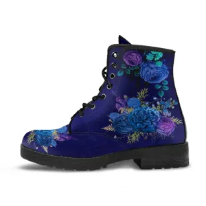 Combat Boots - Beautiful Flowers #101D | Women's Black Hipster Boots, Custom Shoes, Women's Boots, Vegan Leather Lace Up Boots Women