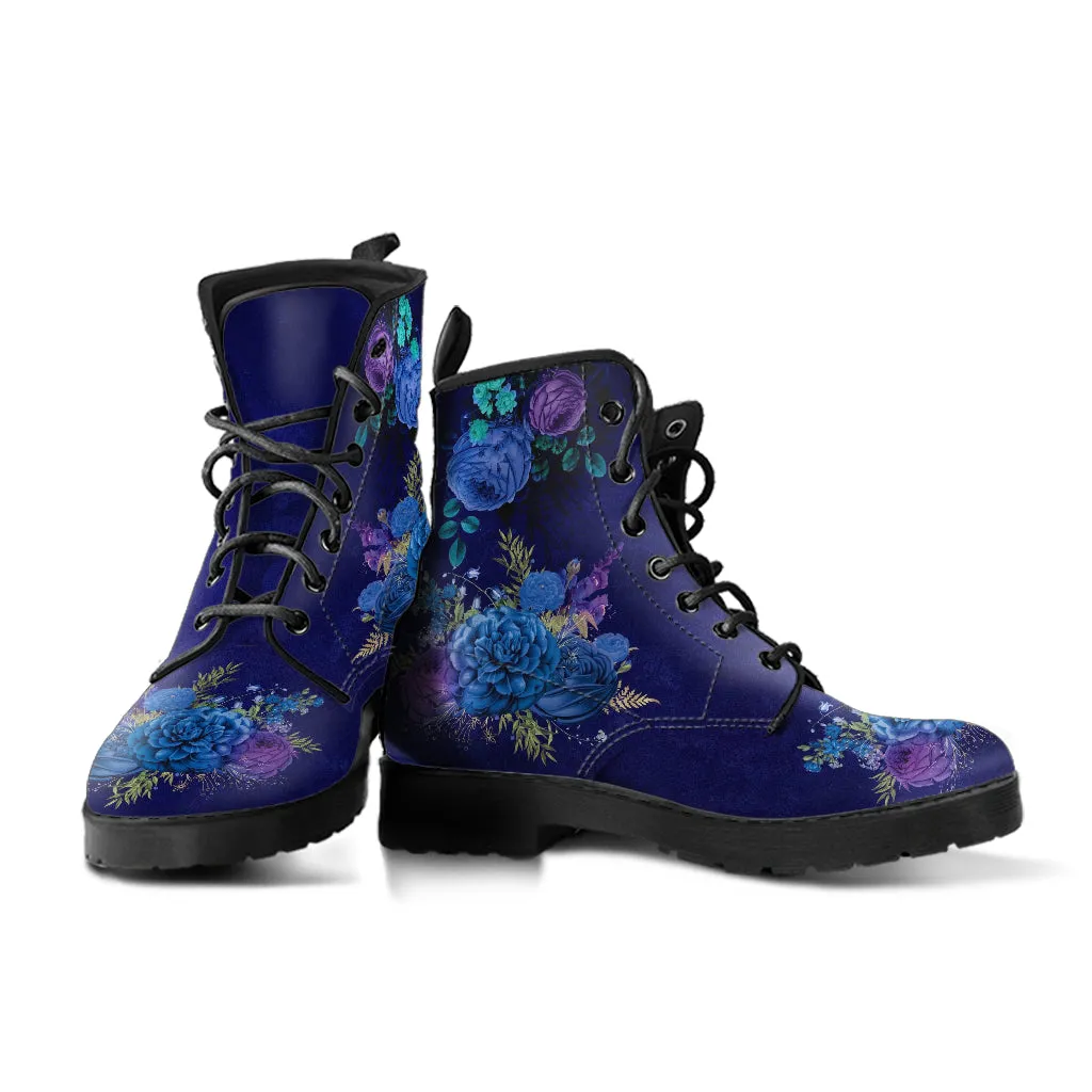 Combat Boots - Beautiful Flowers #101D | Women's Black Hipster Boots, Custom Shoes, Women's Boots, Vegan Leather Lace Up Boots Women