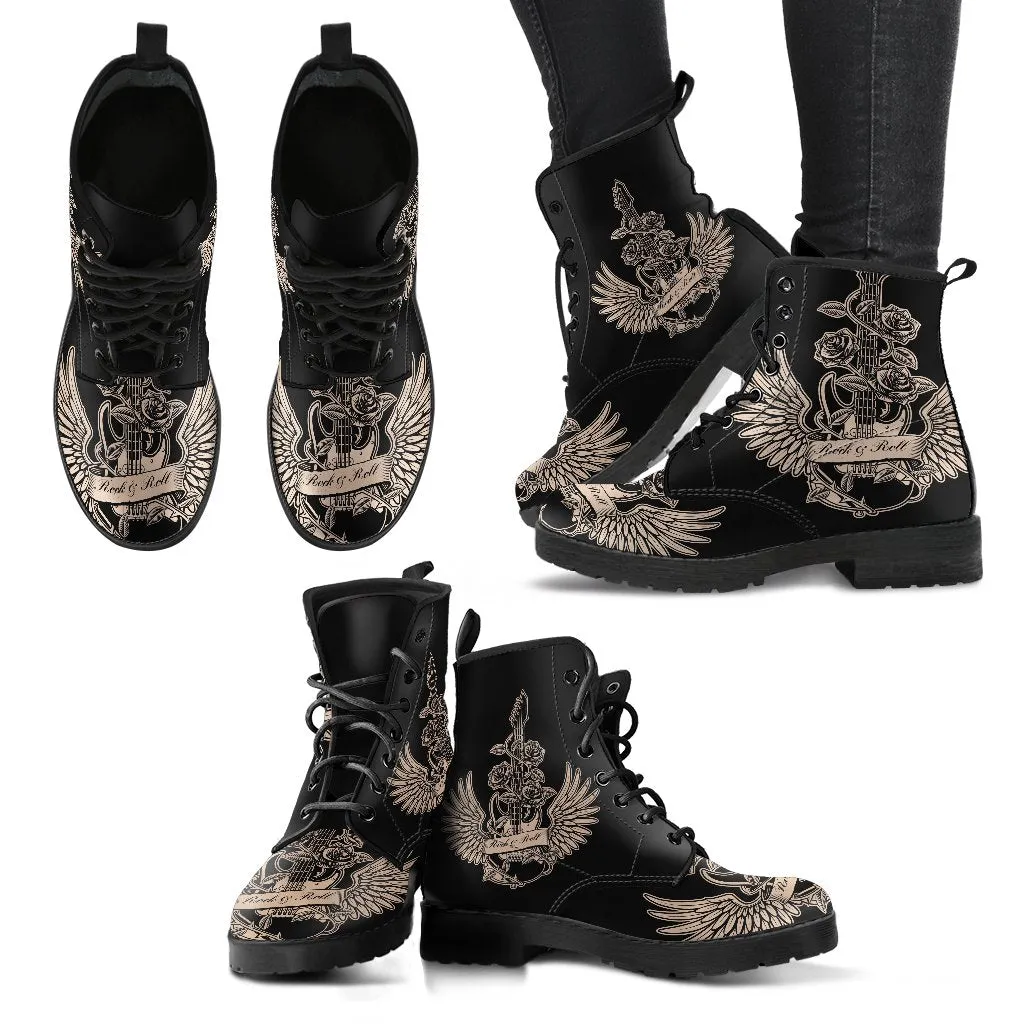 Combat Boots - Electric Guitar #28 Black | Women’s Black Hipster Boots, Vegan Leather Lace Up Boots, Women's Boots, Custom Shoes