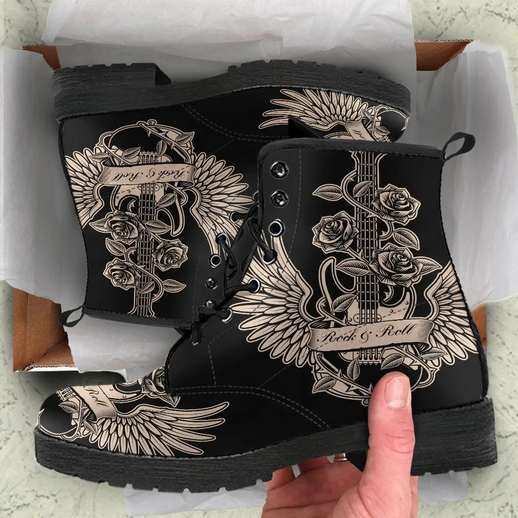 Combat Boots - Electric Guitar #28 Black | Women’s Black Hipster Boots, Vegan Leather Lace Up Boots, Women's Boots, Custom Shoes