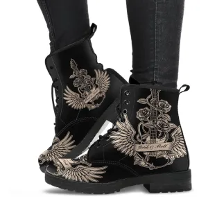 Combat Boots - Electric Guitar #28 Black | Women’s Black Hipster Boots, Vegan Leather Lace Up Boots, Women's Boots, Custom Shoes