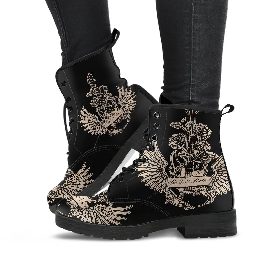 Combat Boots - Electric Guitar #28 Black | Women’s Black Hipster Boots, Vegan Leather Lace Up Boots, Women's Boots, Custom Shoes