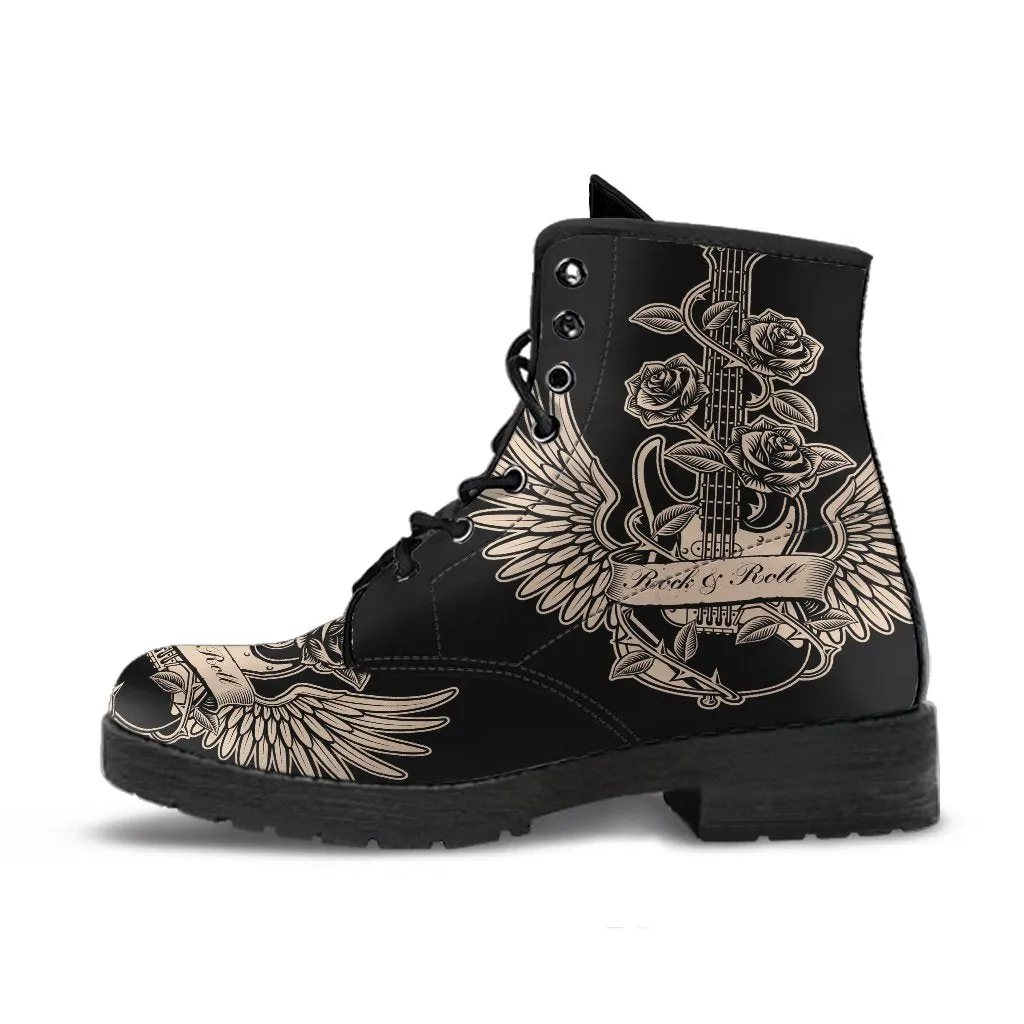 Combat Boots - Electric Guitar #28 Black | Women’s Black Hipster Boots, Vegan Leather Lace Up Boots, Women's Boots, Custom Shoes