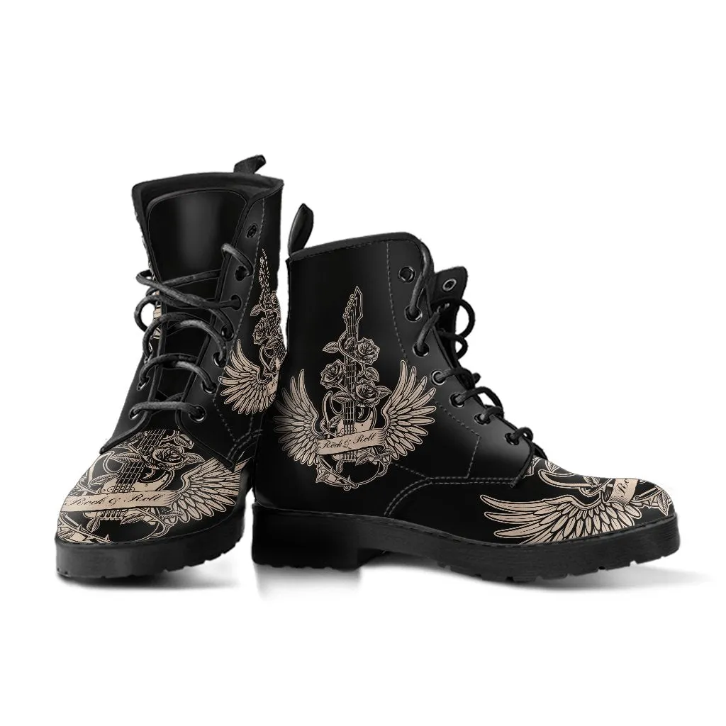 Combat Boots - Electric Guitar #28 Black | Women’s Black Hipster Boots, Vegan Leather Lace Up Boots, Women's Boots, Custom Shoes