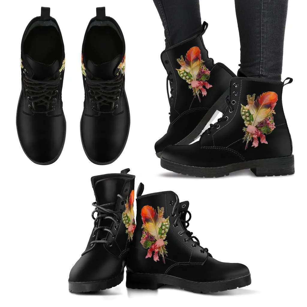 Combat Boots - Feather Quills | Black Boots, Black Hipster Boots, Black Leather Boots, Black Combat Boots, Vintage Boots Women