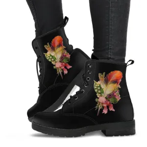 Combat Boots - Feather Quills | Black Boots, Black Hipster Boots, Black Leather Boots, Black Combat Boots, Vintage Boots Women