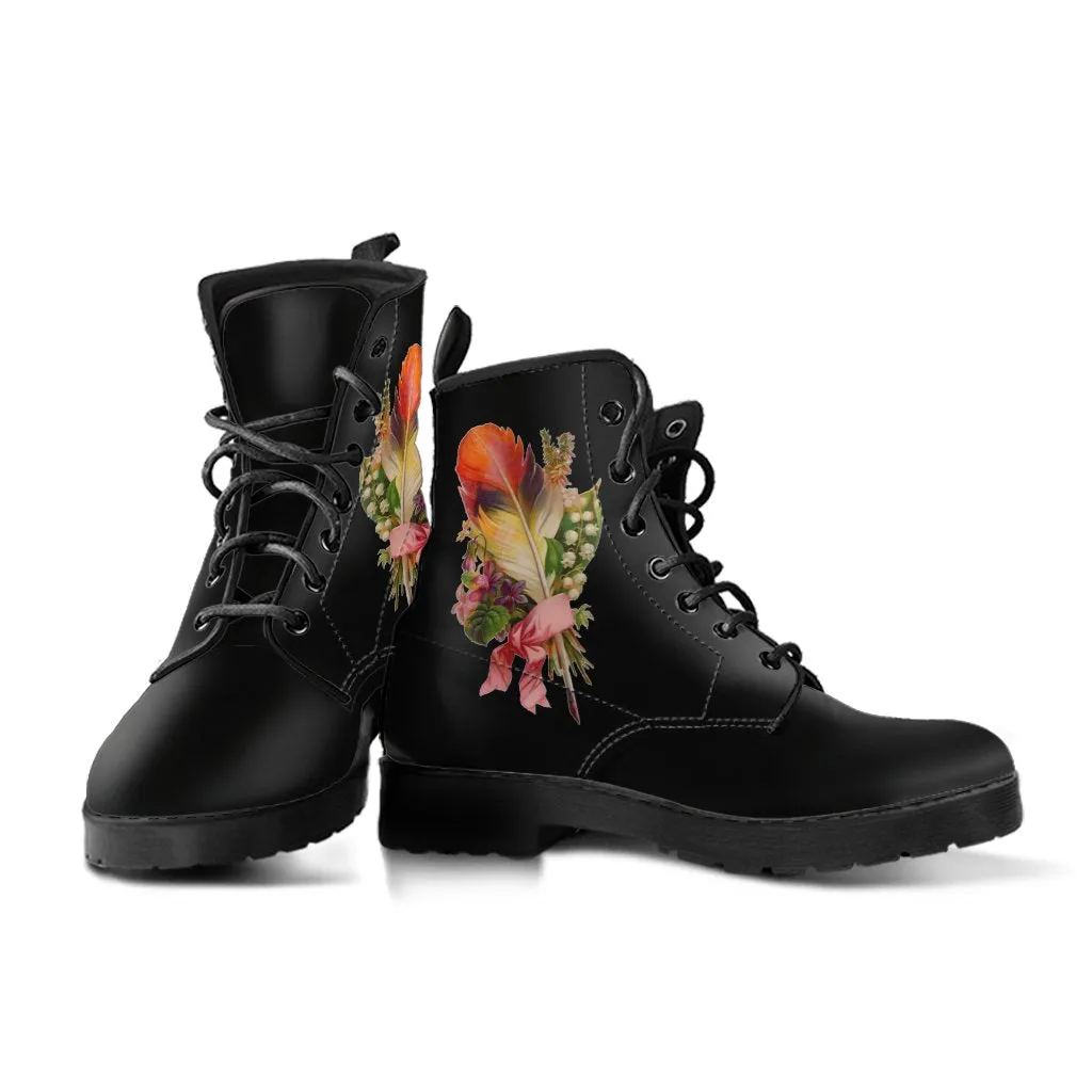 Combat Boots - Feather Quills | Black Boots, Black Hipster Boots, Black Leather Boots, Black Combat Boots, Vintage Boots Women