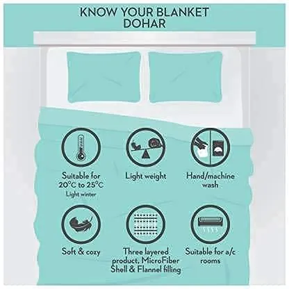 COMFORT PLANET Super Soft Cotton 3 Layer Breathable Single Dohar Lightweight Bed Dohar Flannel Dohar Throws for Bed,Ac Dohar Blanket (Design 1, Single Bed - 57x87 Inch)