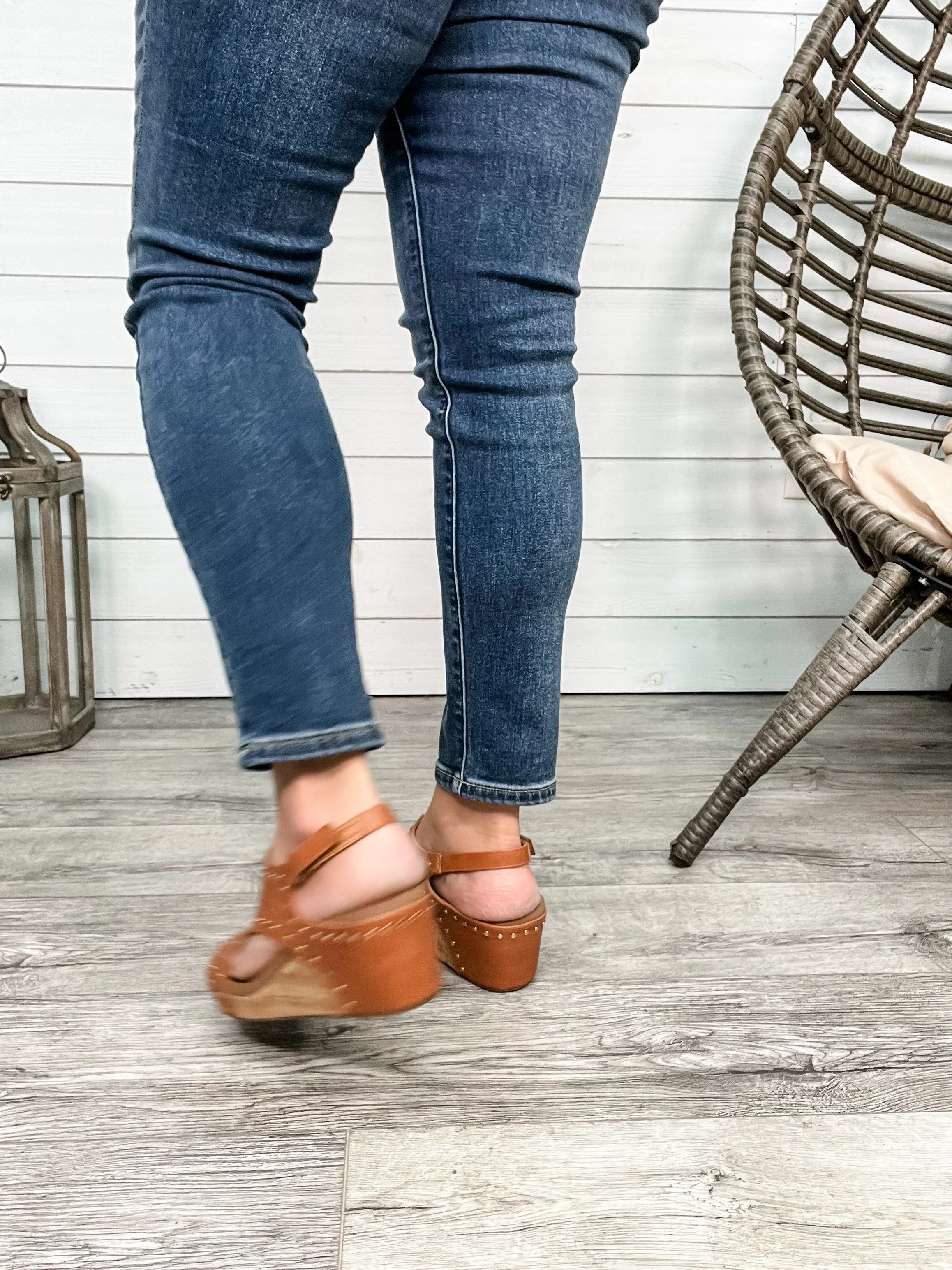 Corkys "Carley" Wedge Sandal  (Cognac Studs)