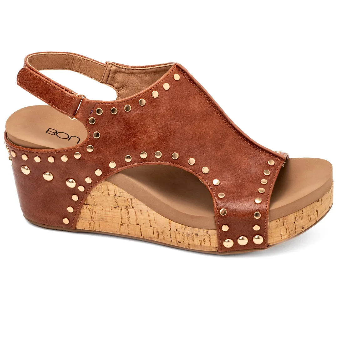 Corkys "Carley" Wedge Sandal  (Cognac Studs)
