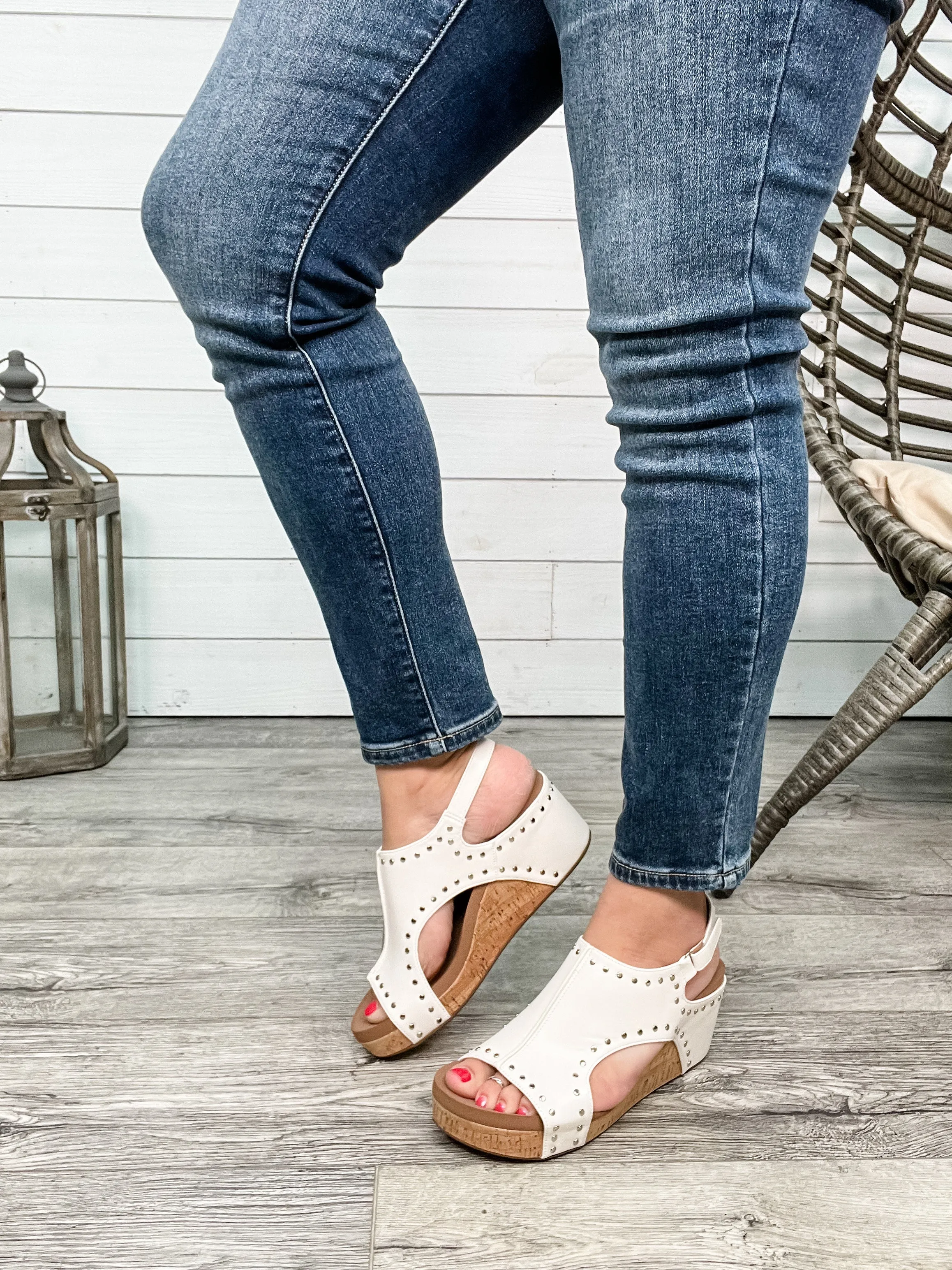 Corkys "Carley" Wedge Sandal  (Ivory Studs)