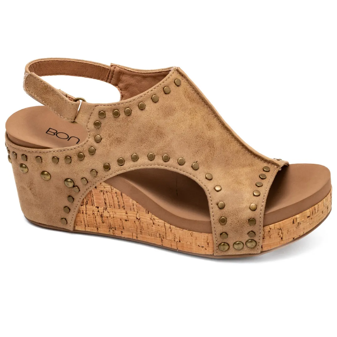 Corkys "Carley" Wedge Sandal  (Taupe Oil Studs)