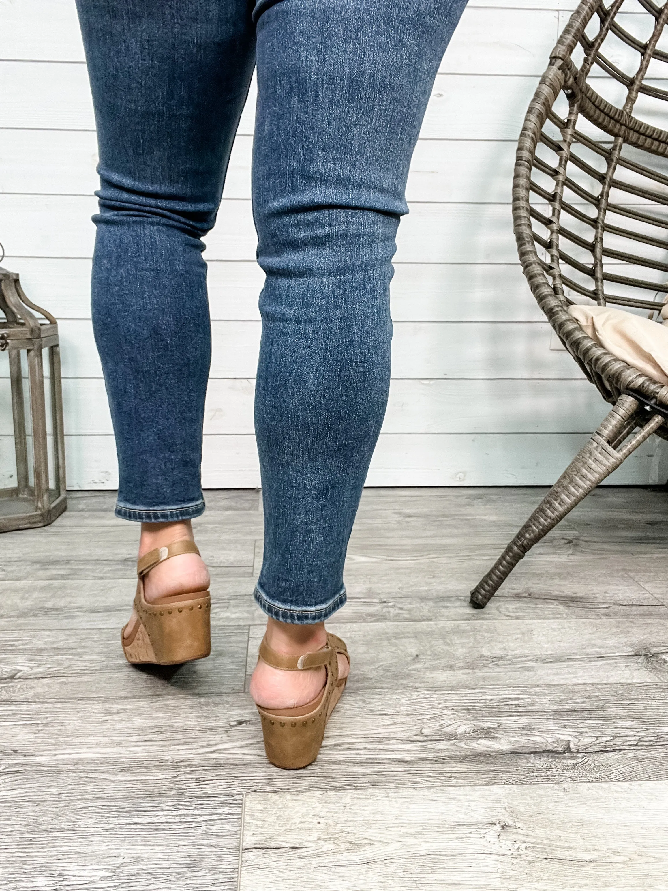 Corkys "Carley" Wedge Sandal  (Taupe Oil Studs)