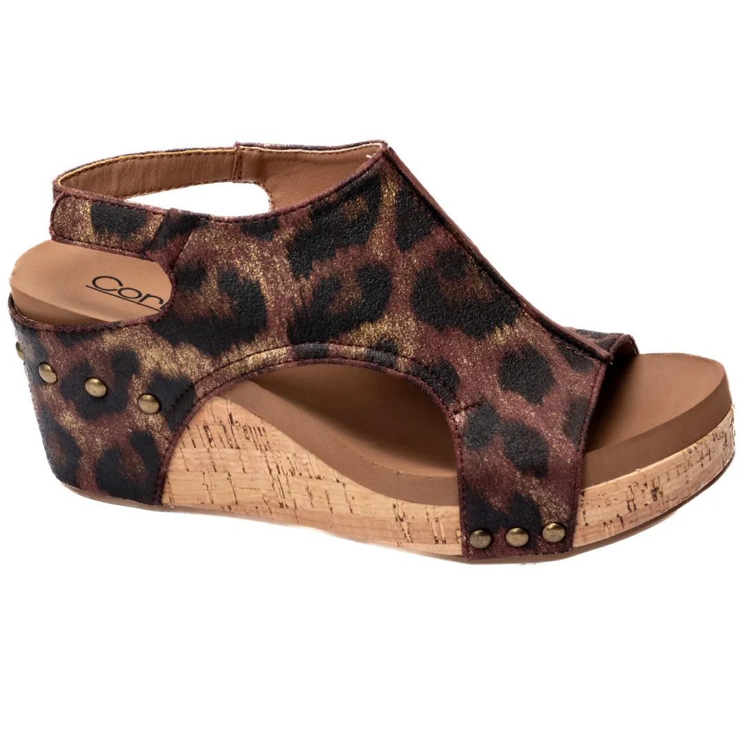 Corkys "Carley" Wedge Sandal (Washed Cognac Leopard)