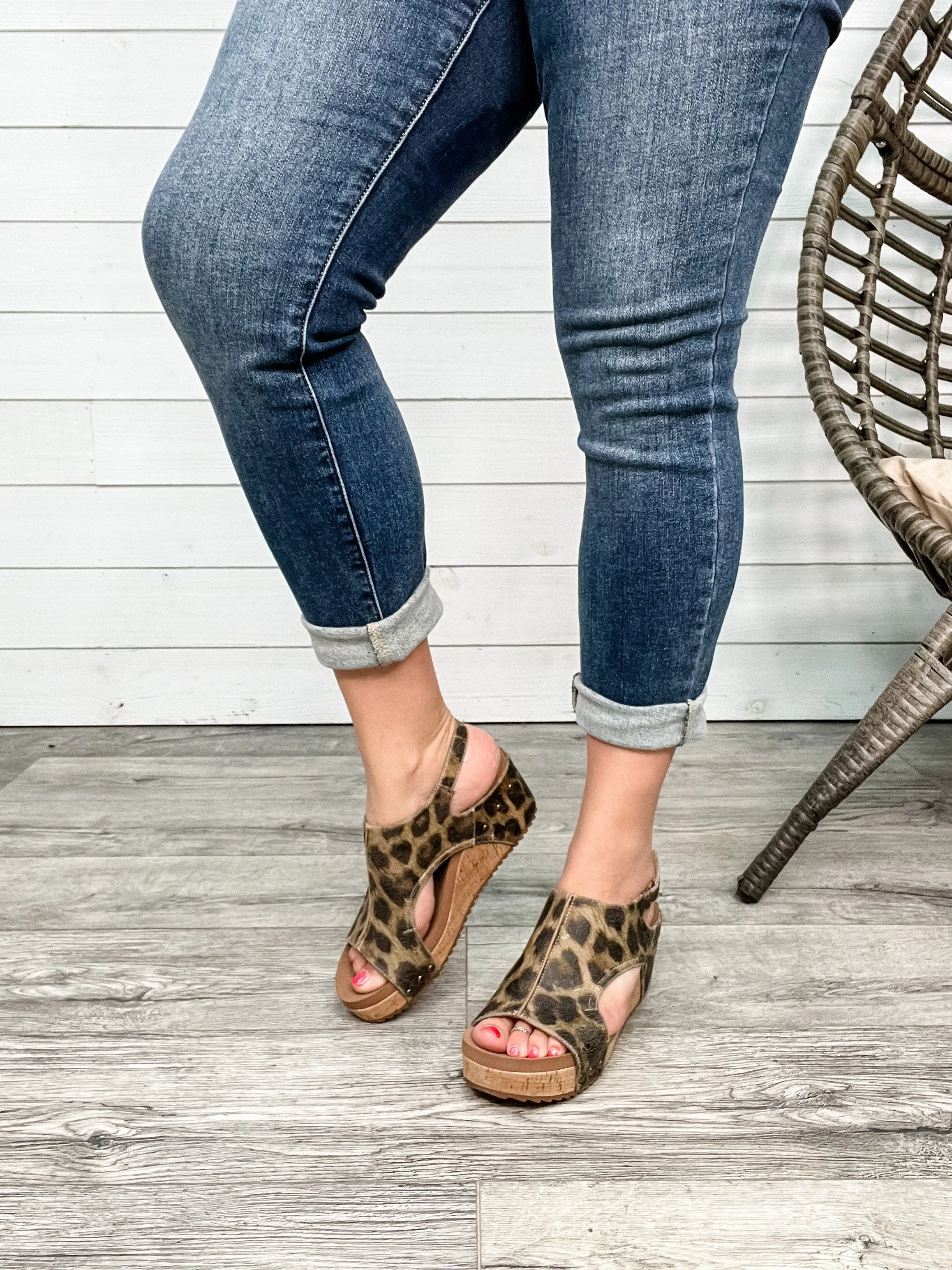 Corkys "Carley" Wedge Sandal (Washed Cognac Leopard)