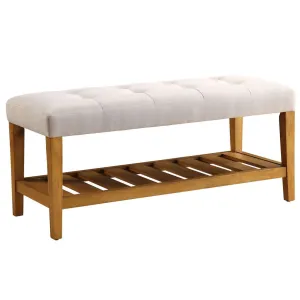 cozy ACME 96680 Charla Wooden Frame Slatted Lower Shelf Bench, Light Gray and Oak