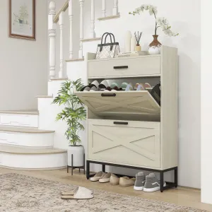 cozy Narrow Shoe Cabinet with 2 Flip Doors and Top Drawer, Gray
