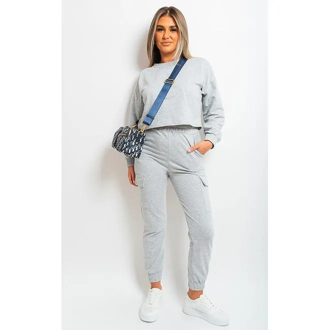Cropped Long Sleeve Top And Cargo Joggers Co-ordinates