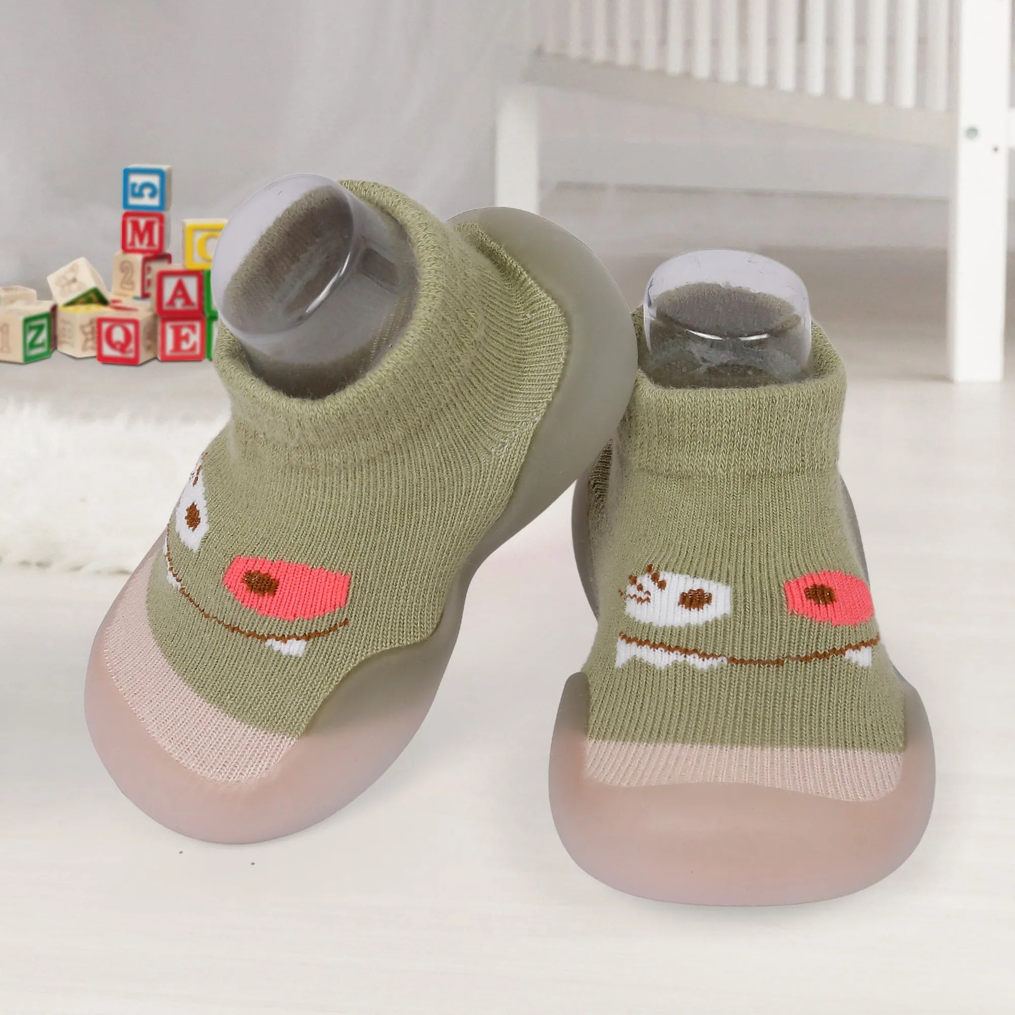 Cute Eye Anti-Skid Slip-On Rubber Sole Shoes - Olive Green