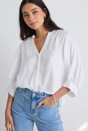 Deity White Linen Puff Sleeve Blouse