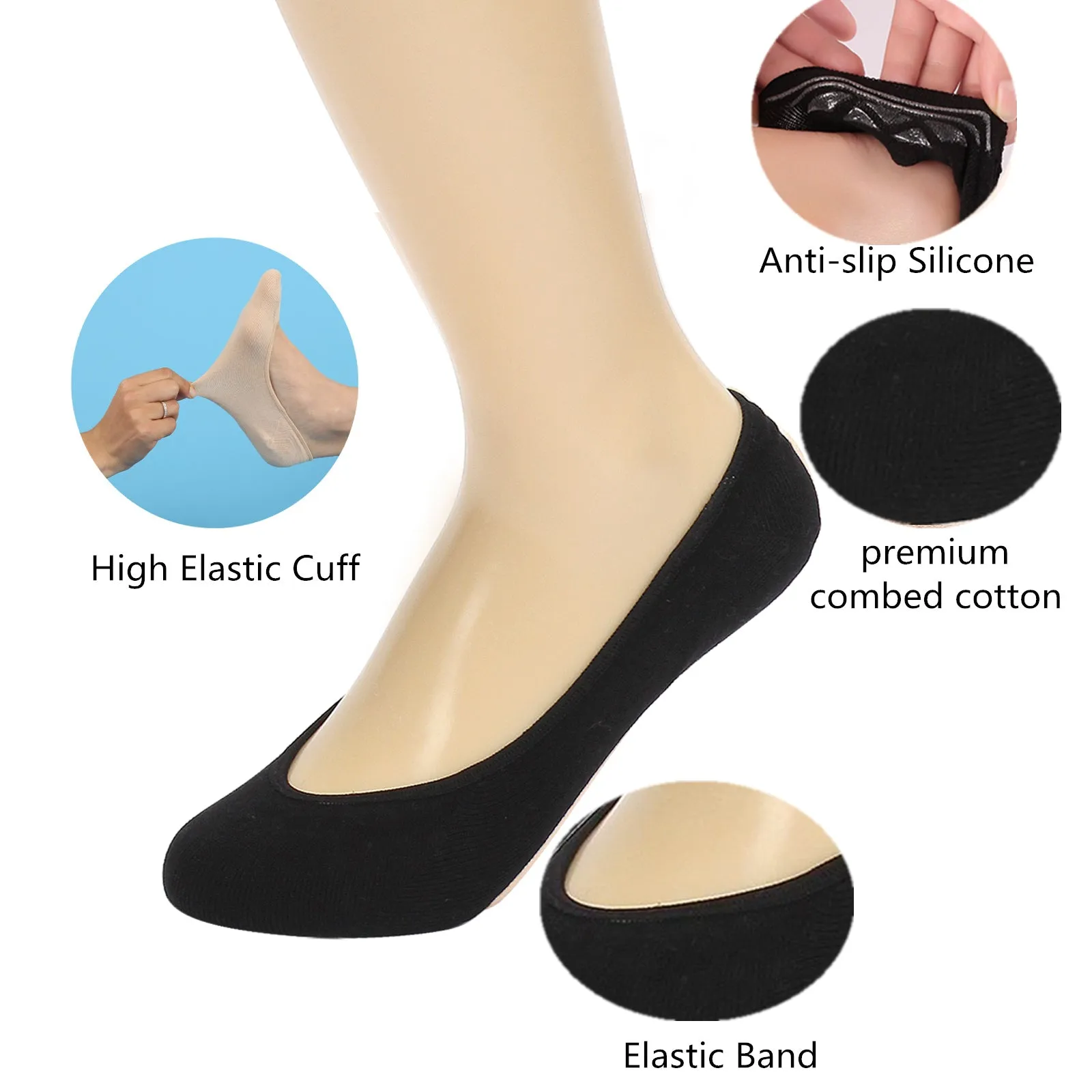 DEVUGGO 4 Pairs No show Socks Non Slip Invisible Hidden Socks for Women