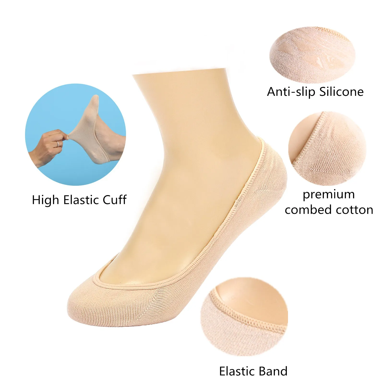 DEVUGGO 4 Pairs No show Socks Non Slip Invisible Hidden Socks for Women