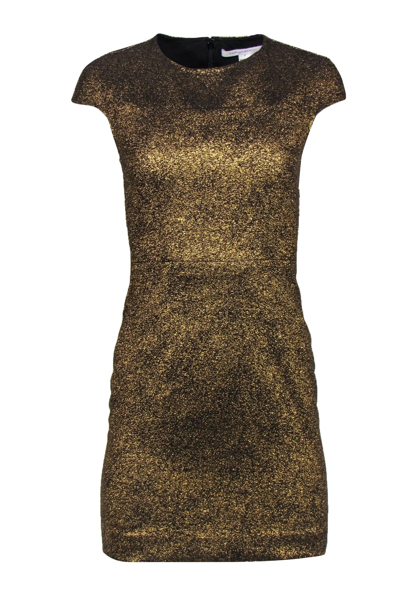 Diane von Furstenberg - Metallic Gold Crackled Cap Sleeve Sheath Dress Sz 0