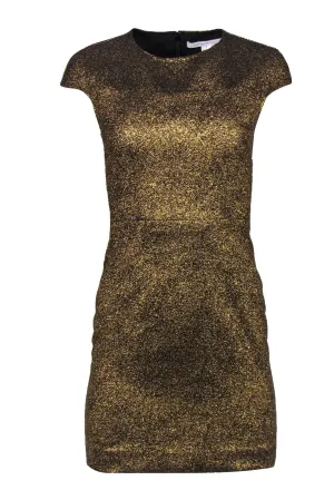 Diane von Furstenberg - Metallic Gold Crackled Cap Sleeve Sheath Dress Sz 0