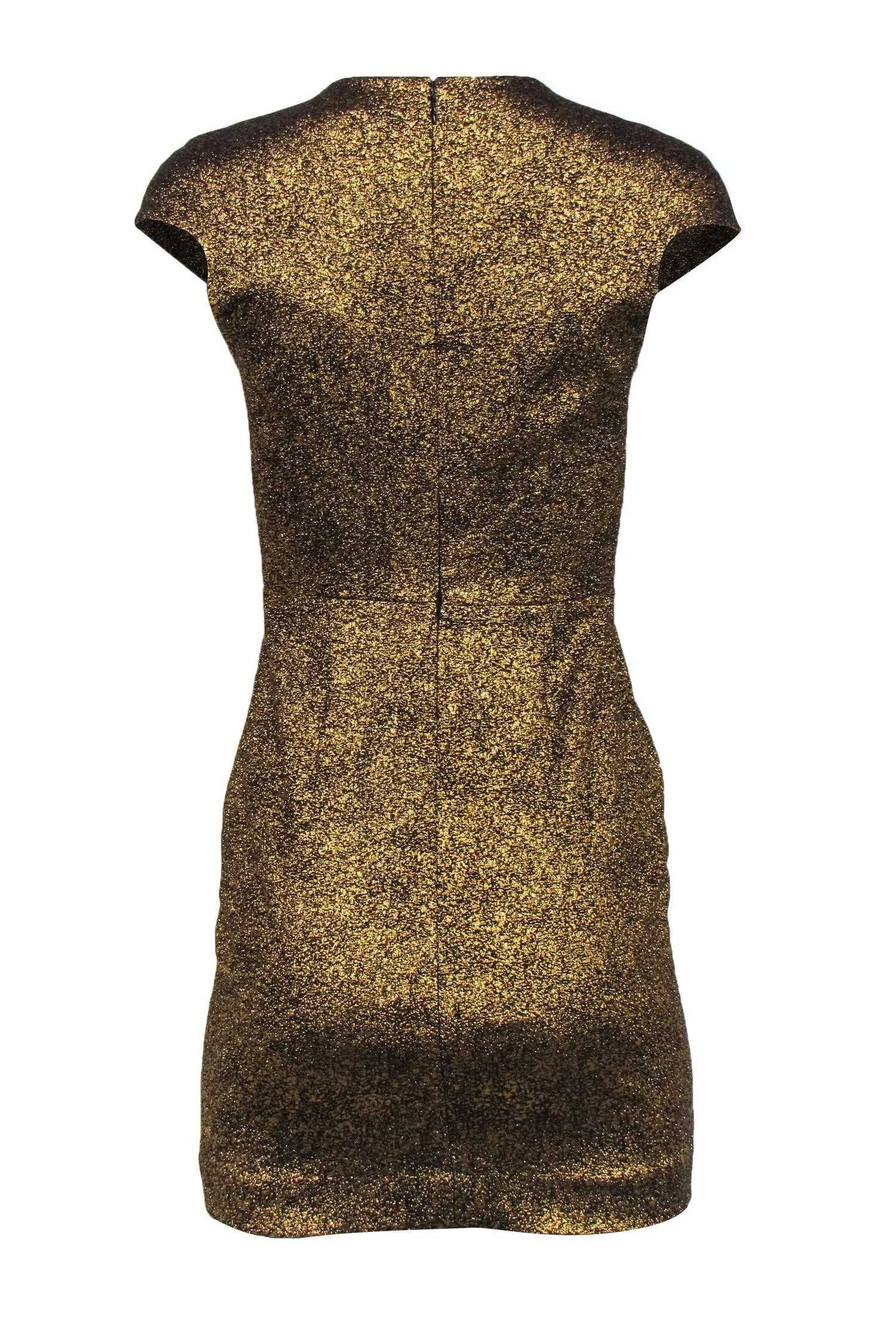 Diane von Furstenberg - Metallic Gold Crackled Cap Sleeve Sheath Dress Sz 0
