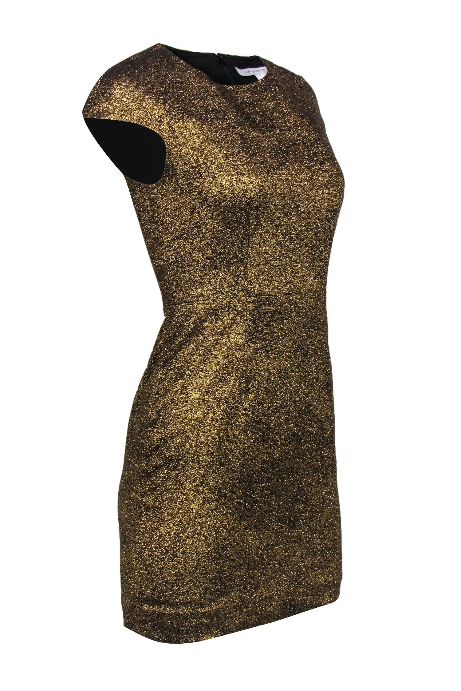 Diane von Furstenberg - Metallic Gold Crackled Cap Sleeve Sheath Dress Sz 0