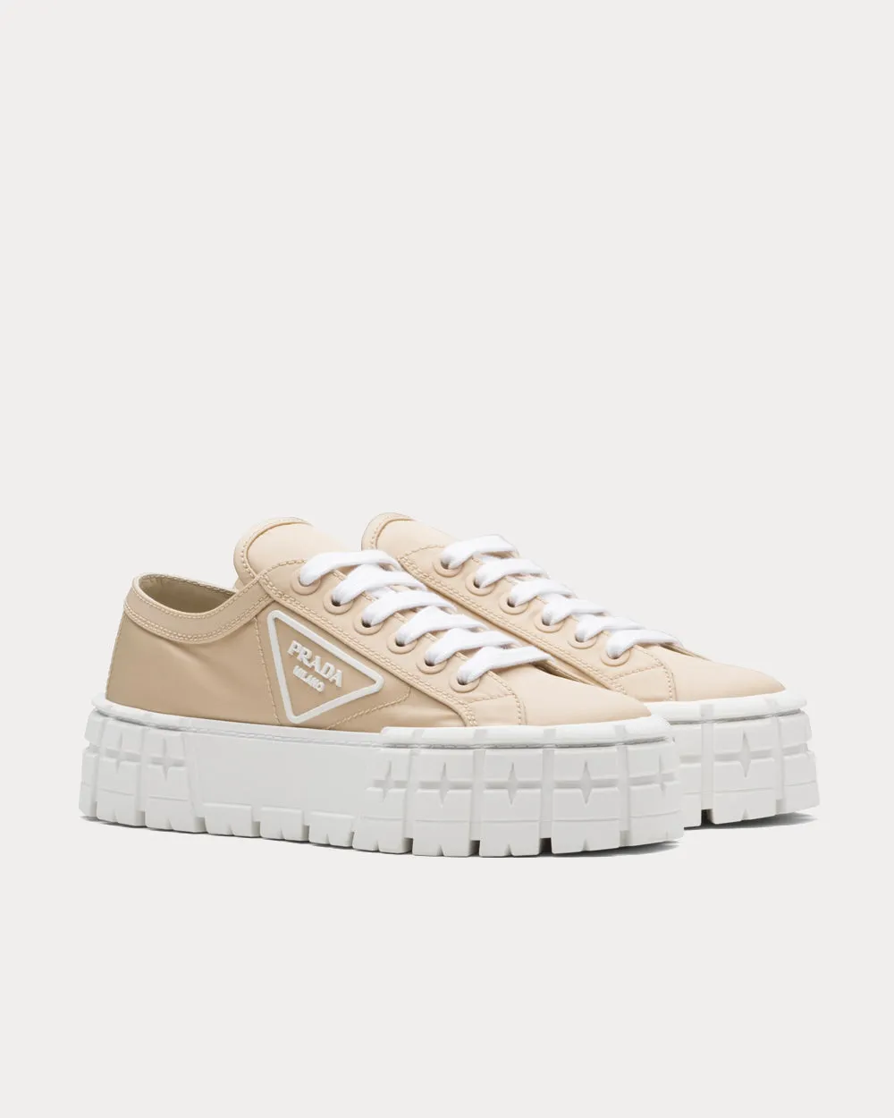 Double Wheel Nylon Gabardine Desert Beige Low Top Sneakers