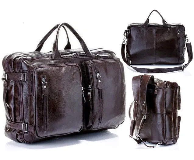 DUNNMALL European and American Fashion New Style Men's Leather Backpack Men's Backpack First Layer Cowhide Multi-Functional Portable Shoulder Crossbody