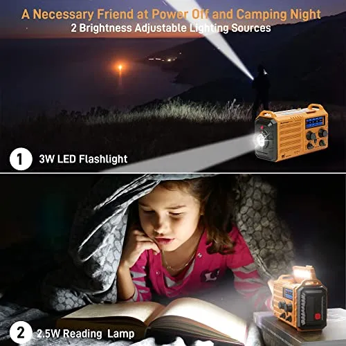 Emergency Radio with NOAA Weather Alert, Portable Solar Hand Crank AM/FM Shortwave Radio for Survival,Rechargeable Battery Powered,USB Charger,Flashlight,Reading Lamp,SOS Alarms for Home Outdoor