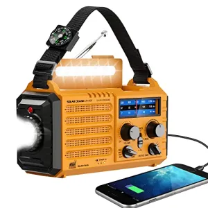 Emergency Radio with NOAA Weather Alert, Portable Solar Hand Crank AM/FM Shortwave Radio for Survival,Rechargeable Battery Powered,USB Charger,Flashlight,Reading Lamp,SOS Alarms for Home Outdoor