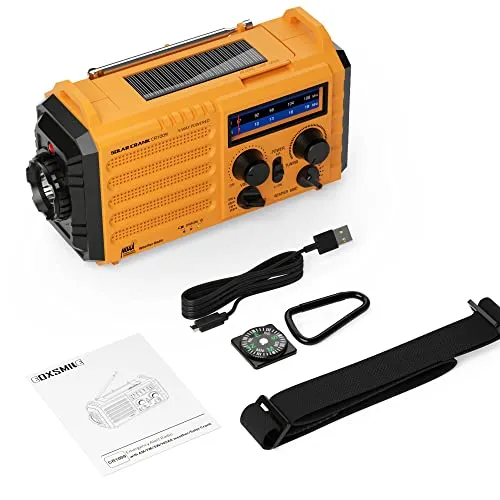Emergency Radio with NOAA Weather Alert, Portable Solar Hand Crank AM/FM Shortwave Radio for Survival,Rechargeable Battery Powered,USB Charger,Flashlight,Reading Lamp,SOS Alarms for Home Outdoor